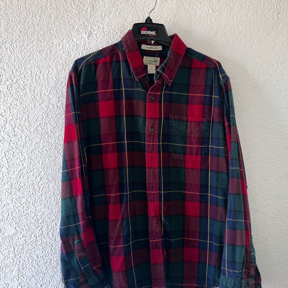 L.L. Bean Red and Green Plaid Casual Shirt